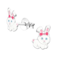 1 Paar Ohrringe Ohrstecker 925 Sterling Silber Hase Mit Pinker Schleife