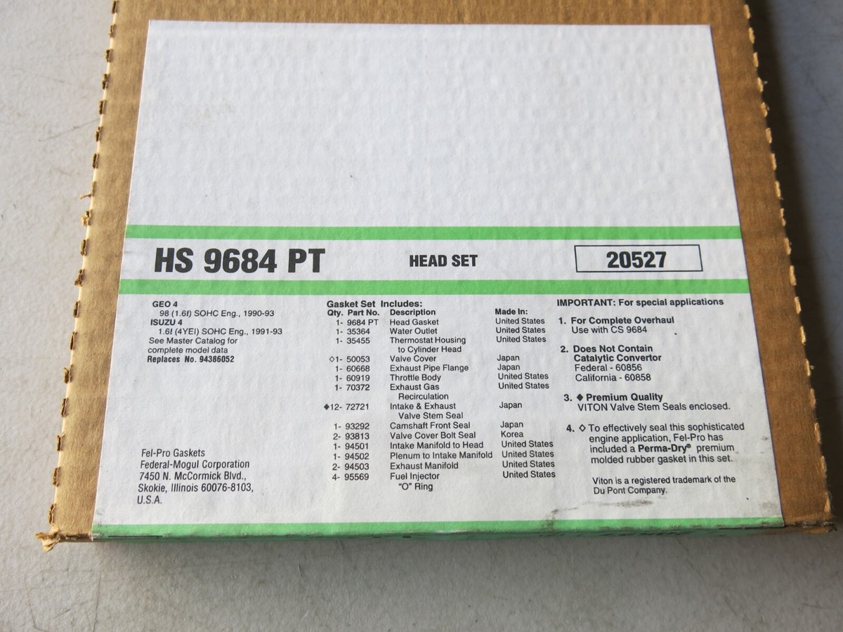 Fel-Pro Head Gasket Set 50527 for 1990-1993 Geo Isuzu (HS9684PT