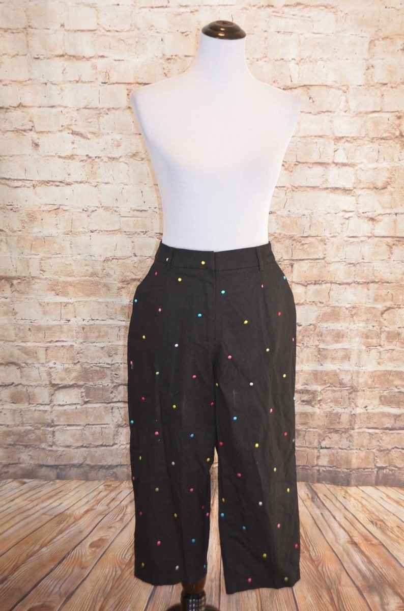 JM Collection Black doted capri pants NWT 24 W stretch embroidered