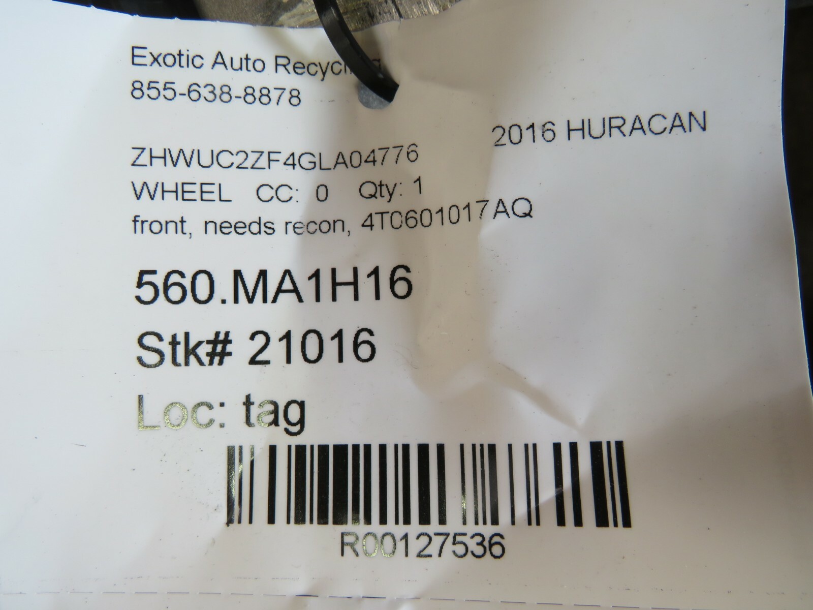 Lamborghini Huracan, LP 580, Front Wheel, Used, Bent/Damaged, P/N 4T0601017AQ