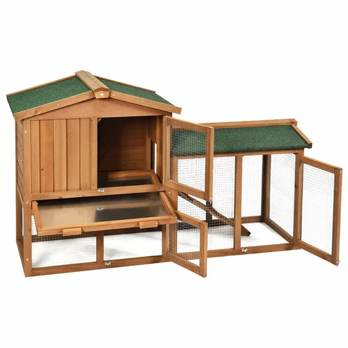58" Wooden Rabbit Hutch Large Chicken Coop Weatherproof Indoor Outdoor