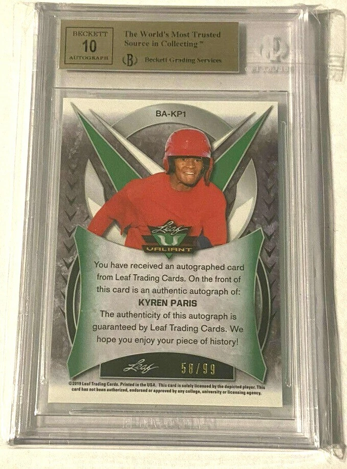 KYREN PARIS 2019 LEAF VALIANT GREEN REFRACTOR ROOKIE AUTO#58/99 BGS10!ANGELS RC - Image 2 of 2