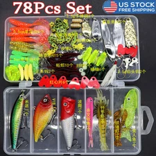 78pcs Metal Fishing Lures Crankbaits Spinner Kits Metal Baits Bass Hook with Box