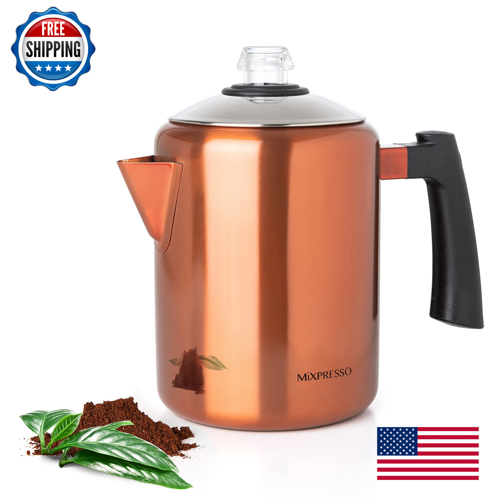 Mixpresso Copper Stainless Steel Coffee Percolator Stovetop 