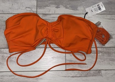 Shade & Shore Strappy Bandeau Bikini Top 36D w/Removable Straps - Orange - NEW