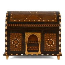 Spanish Marquetry Inlaid Architectural Model Jewelry Chest