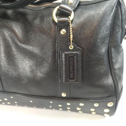 Coach Black Leather Purple Lined Gold Studs & Hardware Shoulder Hand Bag F15506 - Bild 9 von 20