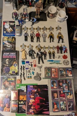 Huge Lot Of Star Trek Collectibles: Figures, Trading Cards, Models, Pics, Games