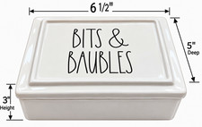 Rae Dunn Artisan Collection Bits Baubles White Ceramic Vanity Tray 6.5x5"