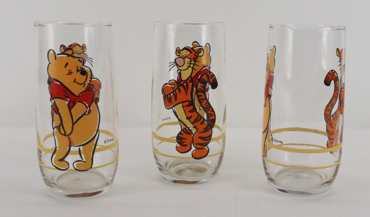Vintage Disney Winnie the Pooh & Tigger Drinking Glasses 6 in