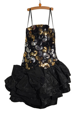 Julie Duroche After Five VNTG Sequin Strapless Ruffle Skirt Cocktail Dress SZ 10