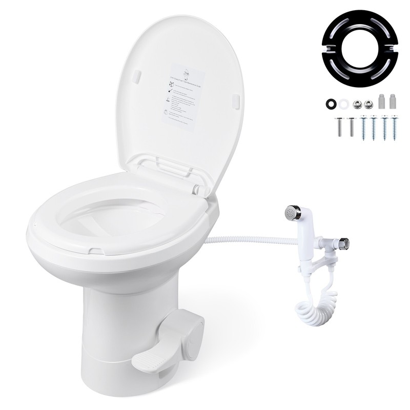 Yescom 20" RV Toilet Gravity Flush Elongated with Bidet Spray Trailer Caravan