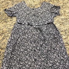 Kathie Lee Vintage Floral Midi Dress Black White Button Front Rayon Womens 14