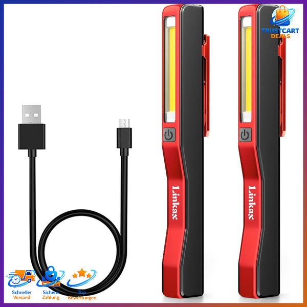 Led Arbeitsleuchte Taschenlampe Aufladbar Cob 2 StüCk Mit Magnet Clip Werkstatt-image