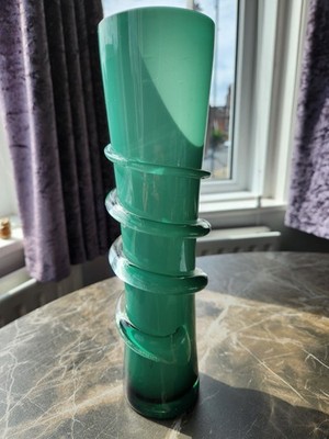 Vintage grünes Dalian Wirbelglas mit Klarglaswirbeln (TOP) sehr einzigartig