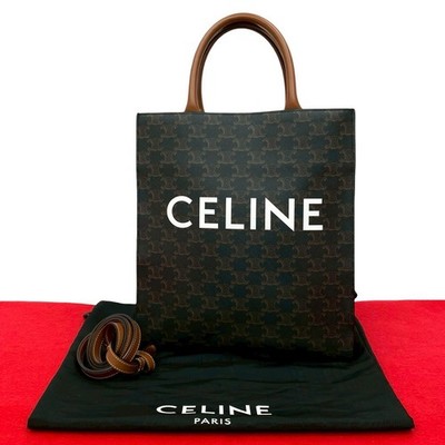 CELINE Triomphe Vertical Cabas Small Schultertasche Leder PVC schwarz b14-7