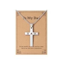  Father's Day Gifts Cross Necklace, Stainless Steel Cross Pendant To My Dad