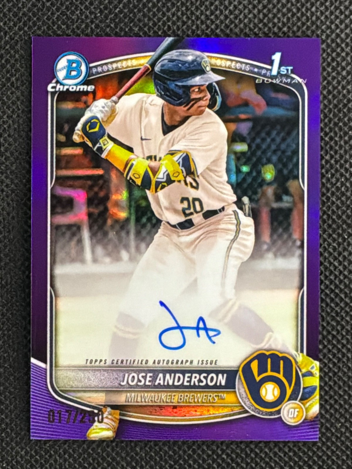 2025 Bowman Chrome purple refractor - JOSE ANDERSON 1st : rookie auto /250
