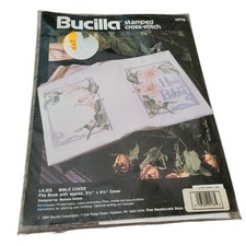 Bucilla Stamped Cross-Stitch Lilies Bible Cover Kit 40778 Fits 5.5" X 8.5" Book