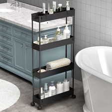 Slim Storage Cart 4 Tier,Bathroom Organizer Rolling Utility,Mobile Shelving