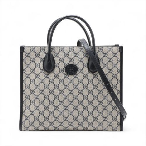 Gucci GG Supreme PVC & leather 2 Way Handbag Navy Blue 659983