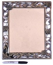 RARE - ROSE FLORAL DESIGN BRASS PICTURE FRAME WITH GLASS FOR 8X10 PICTURE