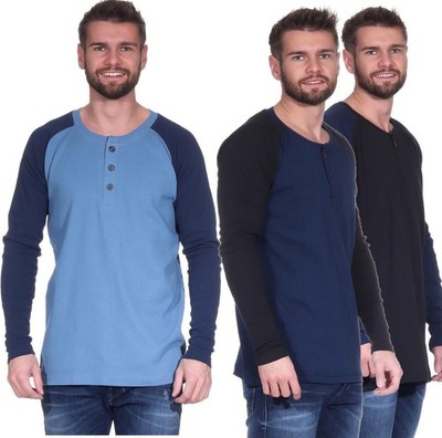 Herren Oversize-Schnitt Langarm Shirt Baumwolle zweifarbig, S - 3XL