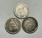 1860 VG, 1854 VG AND 1891 VF SEATED LIBERTY QUARTER