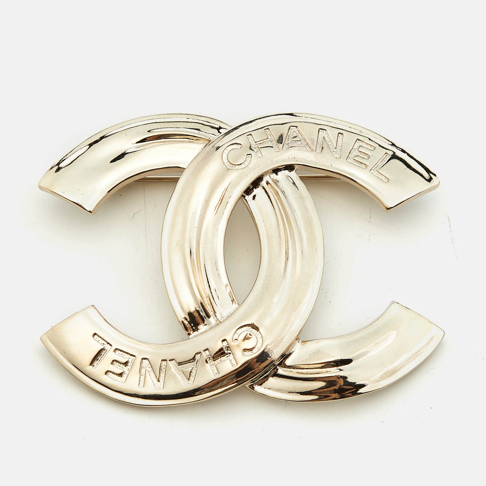 Chanel CC Gold Tone Brooch for Women