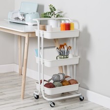 3-Tier Rolling Craft Cart w/Handle Utility Storage Cart Storage Basket Organizer