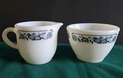 Pyrex Brand Tableware By Corning Sugar Bowl & Creamer #722, Old Town Blue Onion 