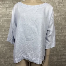 J Jill Pure Jill Small Blue Oversized Short Sleeve 100% Linen Blouse 
