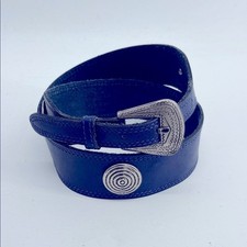 Vintage Liz Claiborne blue leather conch western wide belt sz L