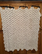 Hand Crocheted Scalloped Table Cloth / Throw - roughly 56" x 65"