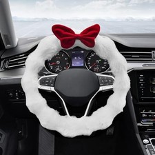 Craedli Bow Car Steering Wheel Cover - 15 Inch Warm Soft Plush - White Red Craedli Bow Car Steering Wheel Cover - 15 Inch Warm Soft Plush - White Red