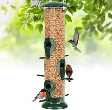 Squirrel Proof Bird Feeder 6-Port Metal Tube Hanging Outdoor Heavy Duty Chew-Pro