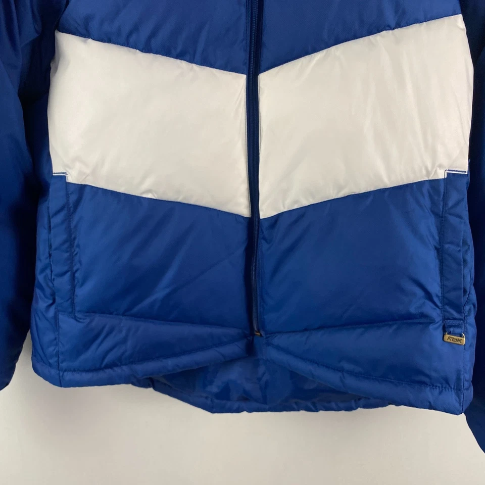 Chaqueta acolchada Reebok Indianapolis Colts para mujer grande de piel sintética con capucha azul blanco Foto 3 de 4