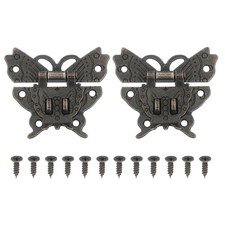 2Pcs 52x60mm Wooden Box Hasp Latch Butterfly Vintage Hasp Hook Yellow Bronze