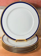 SIX (6) Havilland Limoges Symphonie, Gold and Blue Trim , 11" Dinner Plates, New