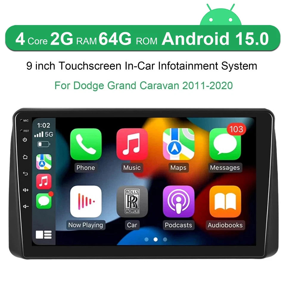 Radio estéreo de coche Android 15 para Dodge Grand Caravan 2011-2020 Apple Carplay GPS Foto 2 de 4