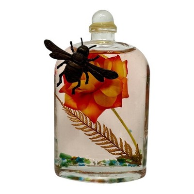 Bumble Bee Orange Rose Lifetime Oil Candle 4¾'' Oval Flask White River Designs