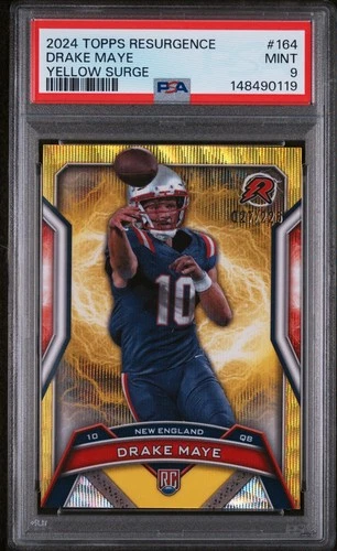 2024 Topps Resurgence Rookies Drake Maye #164 Yellow Surge Refractor /225 PSA 9