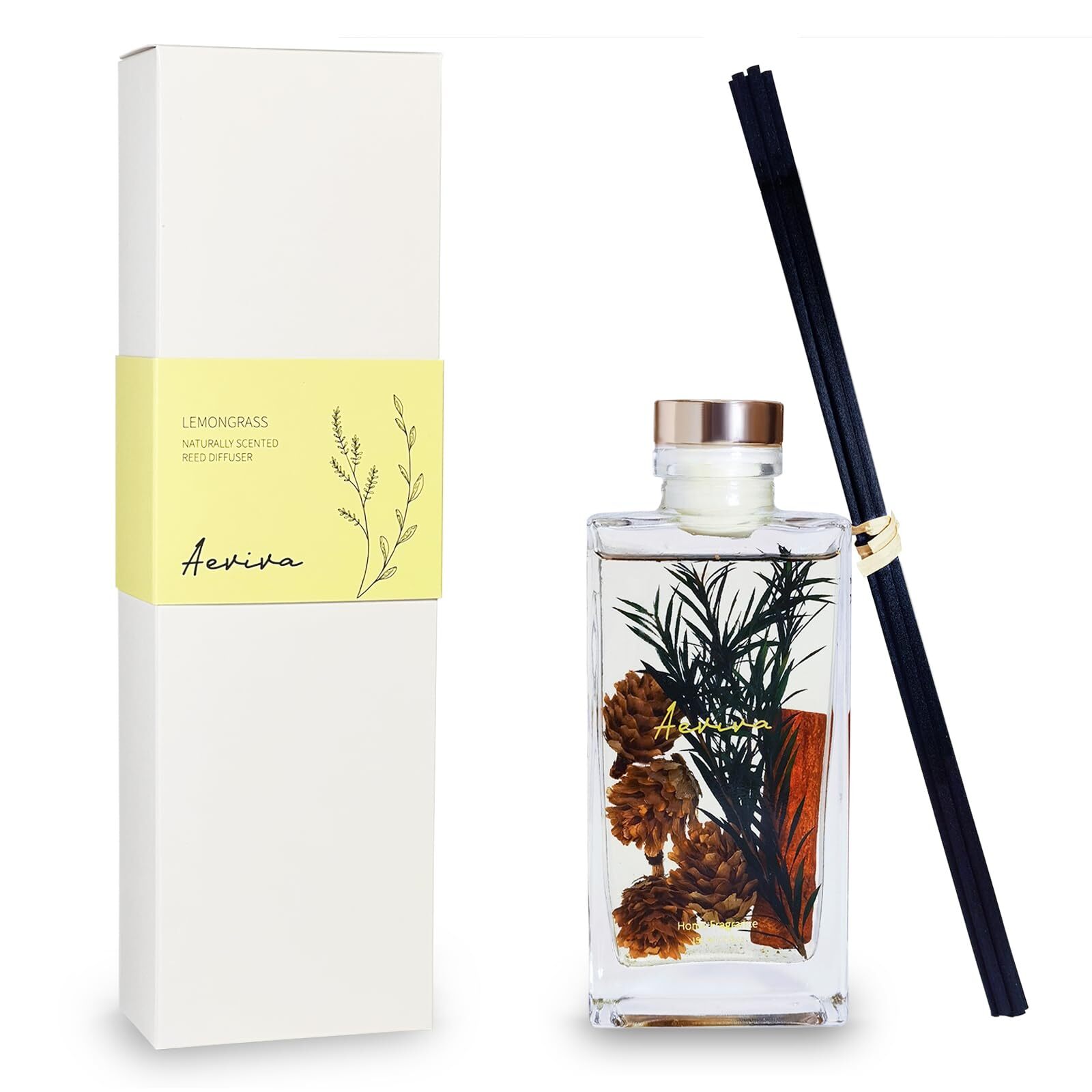 Reed Diffuser Set, 5 fl oz Lemongrass Scent Oil Diffuser, Home Fragrance with...-image