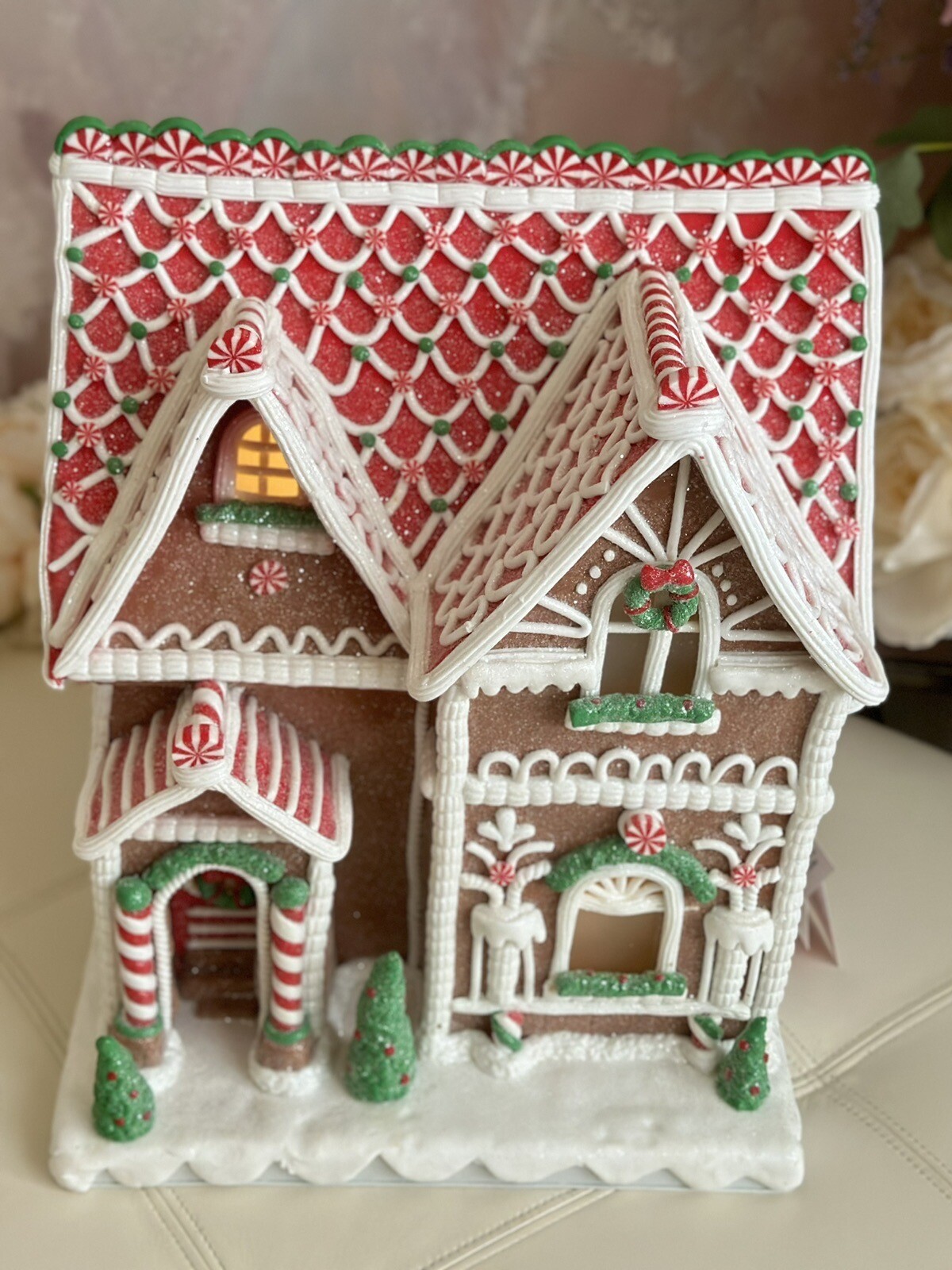 Christmas Gingerbread Peppermint House Mansion Lighted 15" NEW eBay