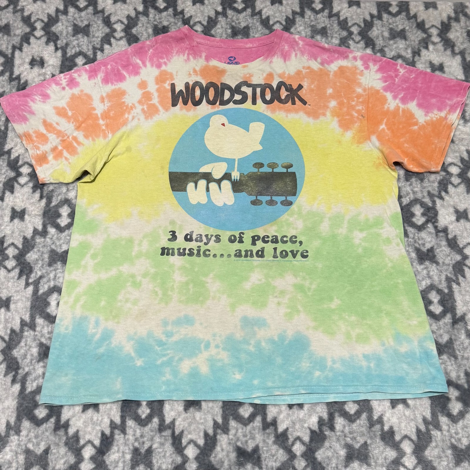 Woodstock Shirt Mens XL Tie Dye Tee Music Festival 60s 70s Liquid Blue Retro