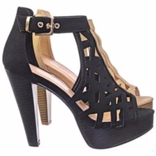 Top Moda Bonica-1 Tapered Heel Gladiator Laser Geometric Cutout Dress Shoes