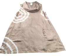 Match Point Womens Linen Dress Sz M Brown Tie Dye Cowl Neck Sleeveless Pockets