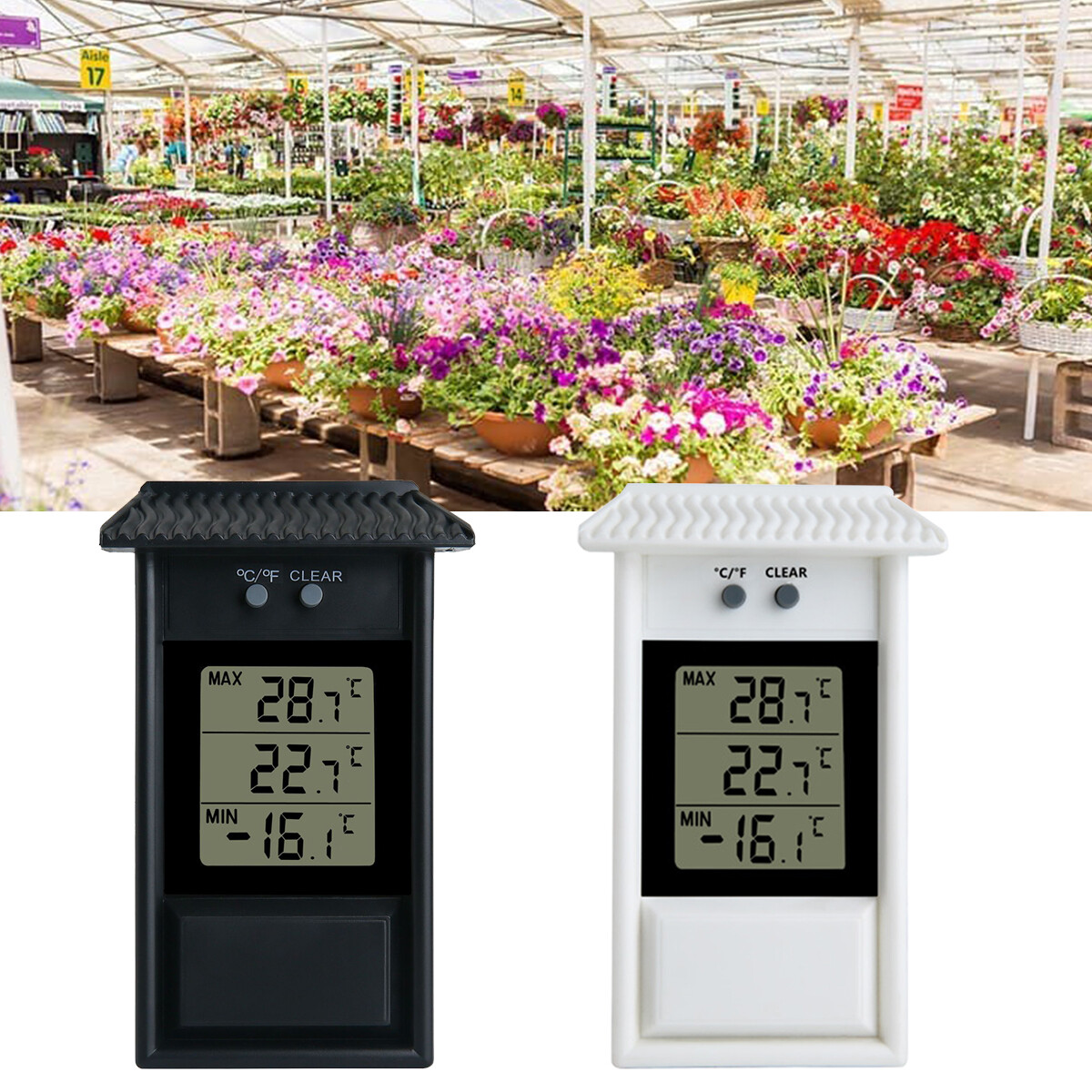 Digitalanzeige Max Min Gewächshaus Thermometer Gauge Garten Wand Innen Außen