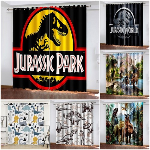 EOVDSFW Dinosaur Window Curtains Rod Pocket Wide Jurassic Dino For Boys Kids Girls Animals Nature Forest Wild Cute Leaf Room Drapes 2 Panels For Living Bedroom Home Decor 52X63 Inch