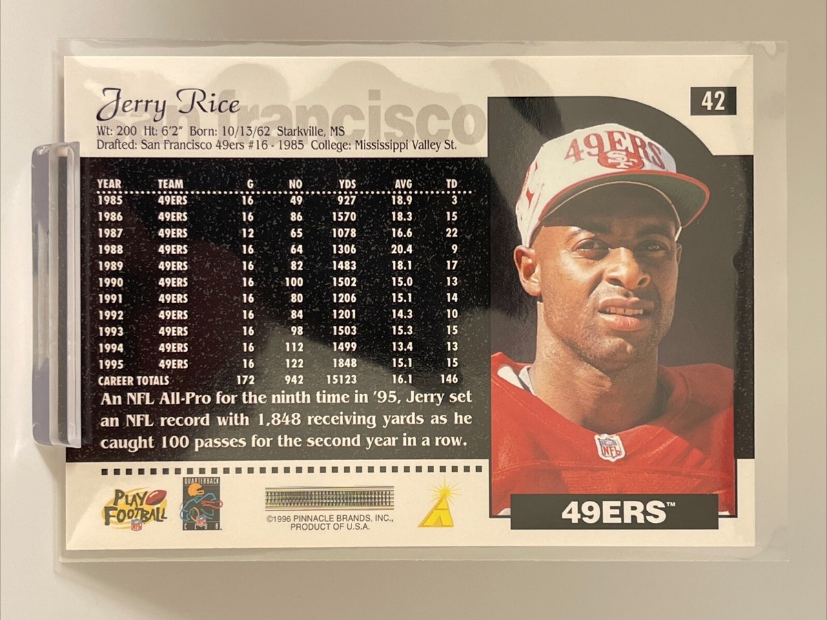 1996 Pinnacle Score Card #42 Jerry Rice Wide Receiver San